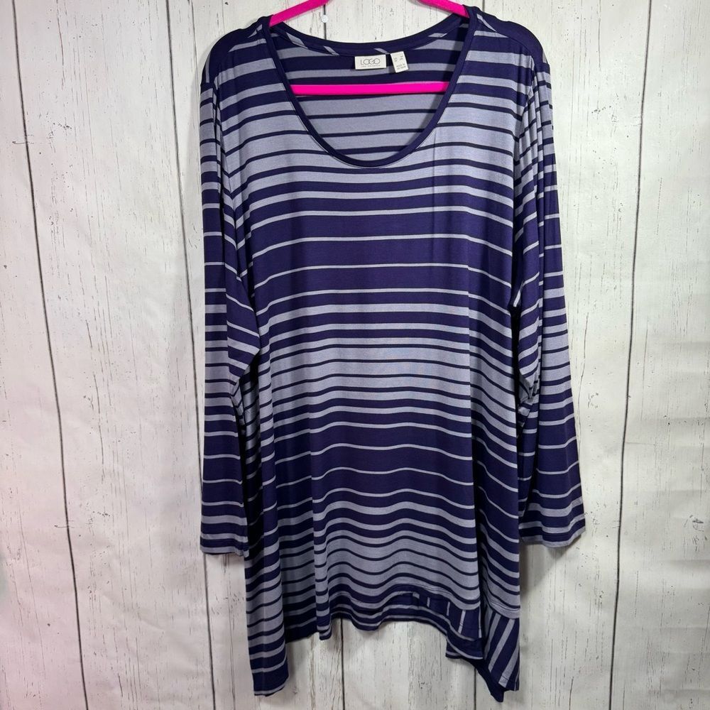 Logo By Lori Goldstein Striped Tunic Top Lagenlook Boho Plus Size 3X Oversized